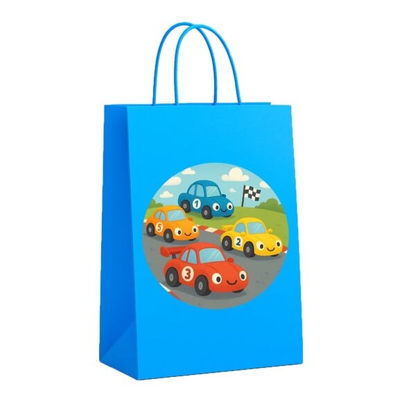 Sacola de Papel Personalizada Infantil Carros de Corridas