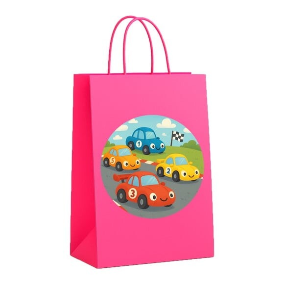 Sacola de Papel Personalizada Infantil Carros de Corridas