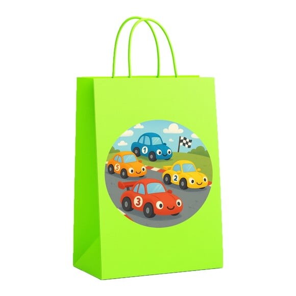 Sacola de Papel Personalizada Infantil Carros de Corridas