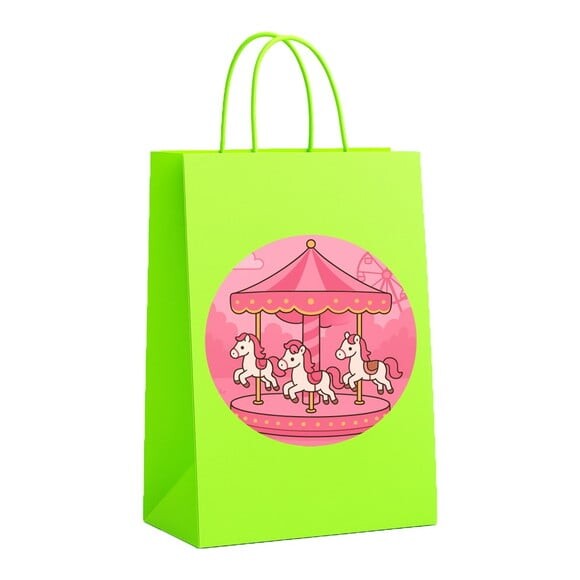 Sacola de Papel Personalizada Infantil Carrossel Rosa