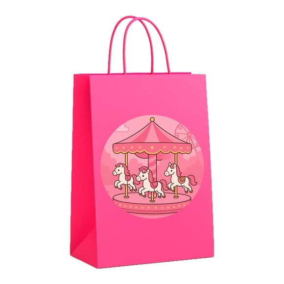 Sacola de Papel Personalizada Infantil Carrossel Rosa