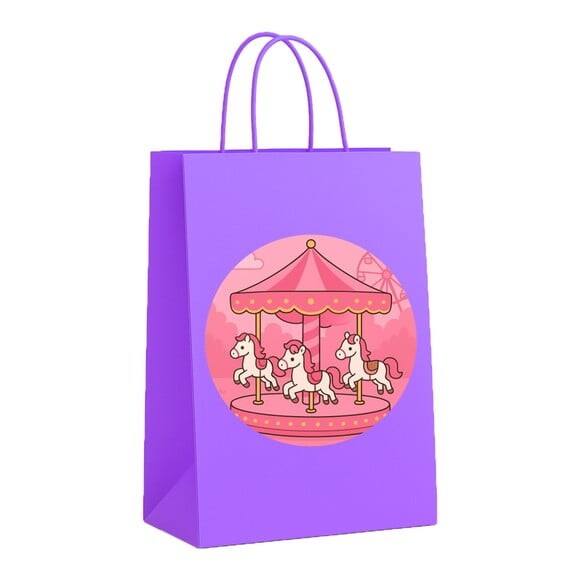 Sacola de Papel Personalizada Infantil Carrossel Rosa