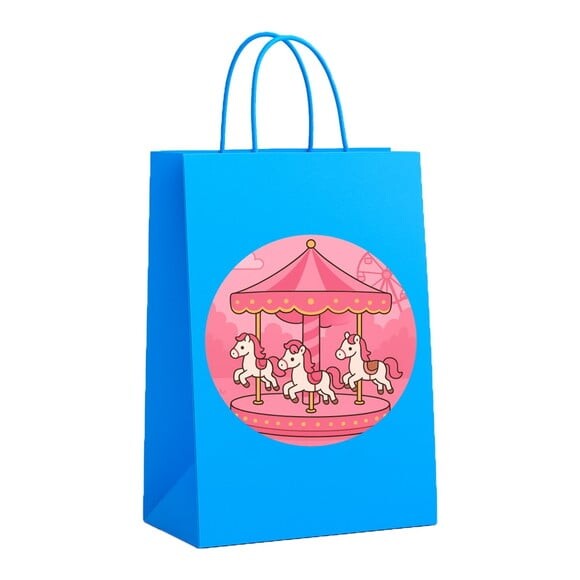Sacola de Papel Personalizada Infantil Carrossel Rosa