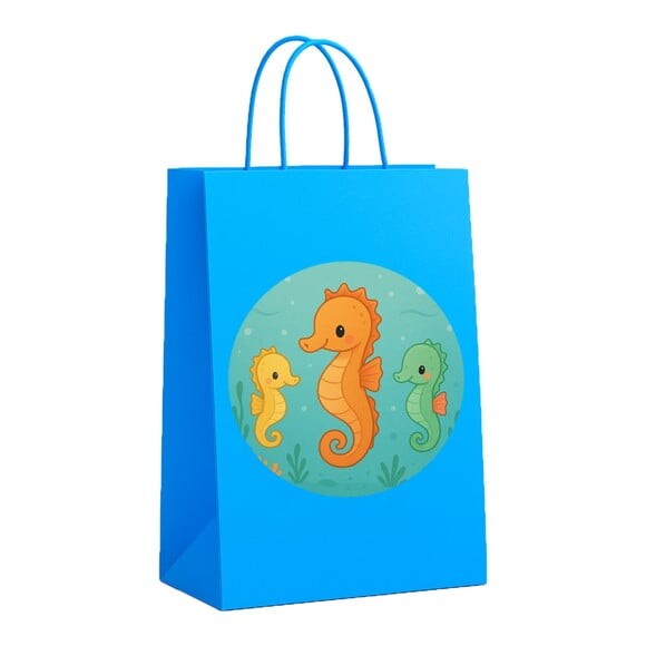 Sacola de Papel Personalizada Infantil Cavalos Marinhos