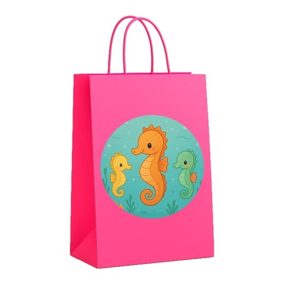 Sacola de Papel Personalizada Infantil Cavalos Marinhos