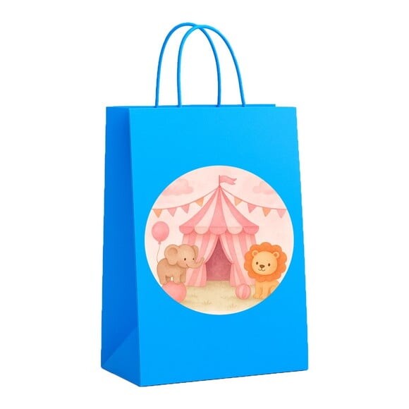 Sacola de Papel Personalizada Infantil Circo Rosa Aquarela