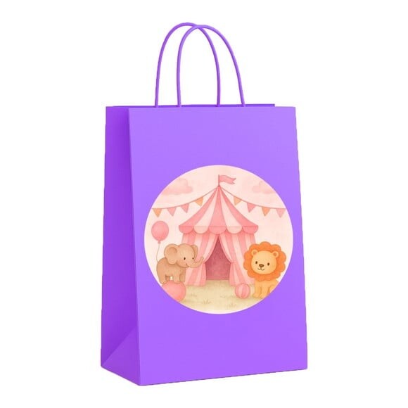 Sacola de Papel Personalizada Infantil Circo Rosa Aquarela