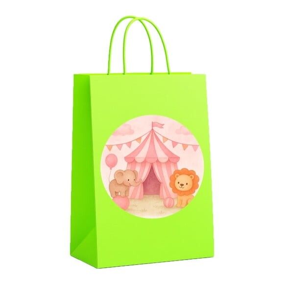 Sacola de Papel Personalizada Infantil Circo Rosa Aquarela