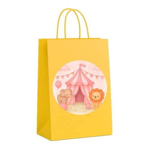Sacola de Papel Personalizada Infantil Circo Rosa Aquarela