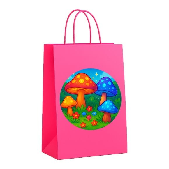 Sacola de Papel Personalizada Infantil Cogumelos Mágicos