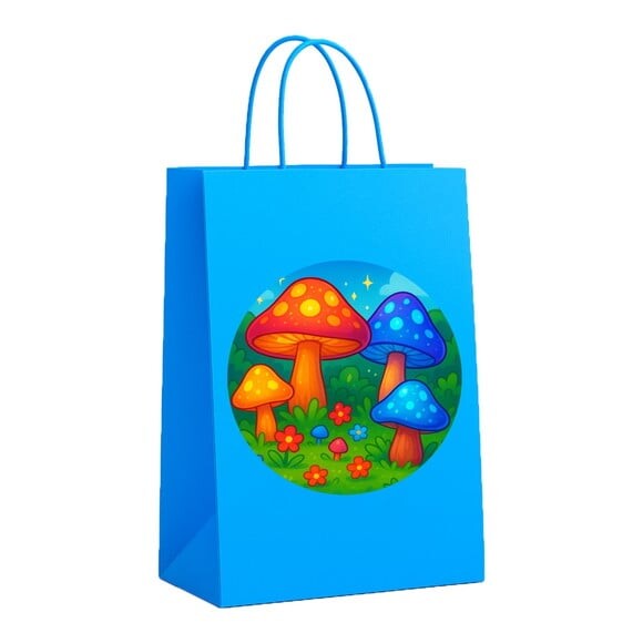Sacola de Papel Personalizada Infantil Cogumelos Mágicos