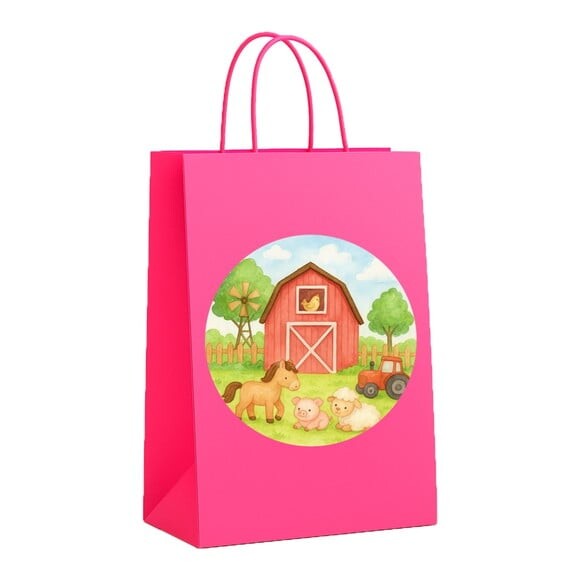 Sacola de Papel Personalizada Infantil Fazendinha Aquarela