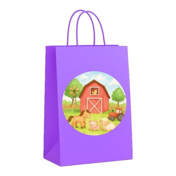 Sacola de Papel Personalizada Infantil Fazendinha Aquarela