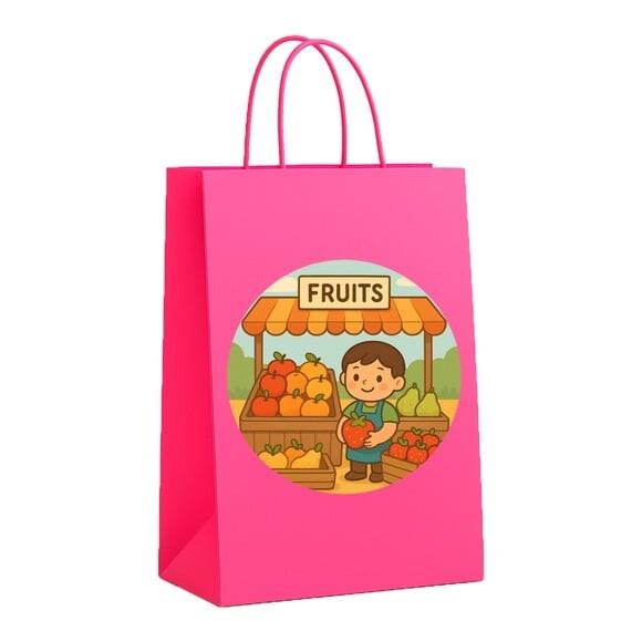 Sacola de Papel Personalizada Infantil Feira de Frutas