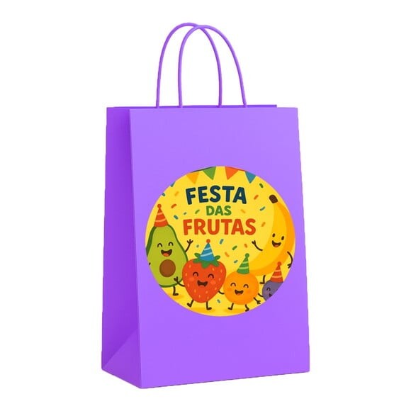 Sacola de Papel Personalizada Infantil Festa das Frutas