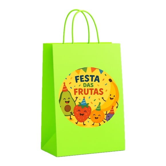 Sacola de Papel Personalizada Infantil Festa das Frutas