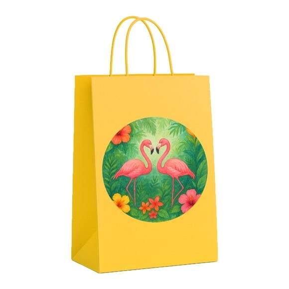Sacola de Papel Personalizada Infantil Flamingo Aquarela