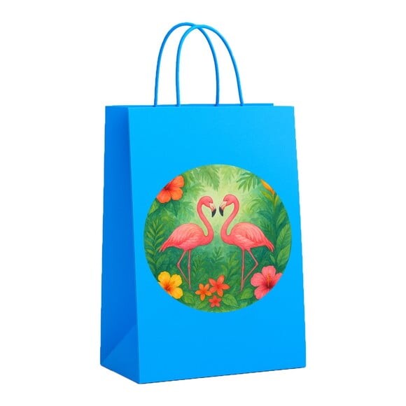 Sacola de Papel Personalizada Infantil Flamingo Aquarela