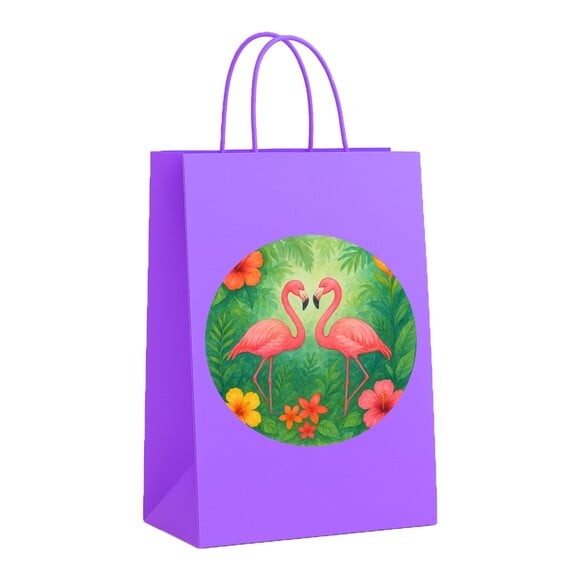 Sacola de Papel Personalizada Infantil Flamingo Aquarela