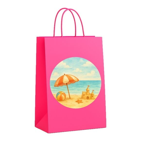 Sacola de Papel Personalizada Infantil Mar e Praia Aquarela