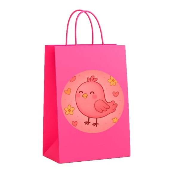 Sacola de Papel Personalizada Infantil Passarinho Rosa