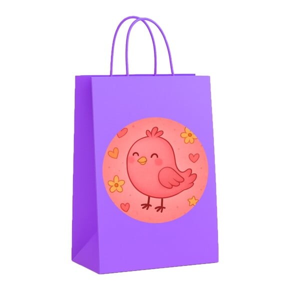 Sacola de Papel Personalizada Infantil Passarinho Rosa