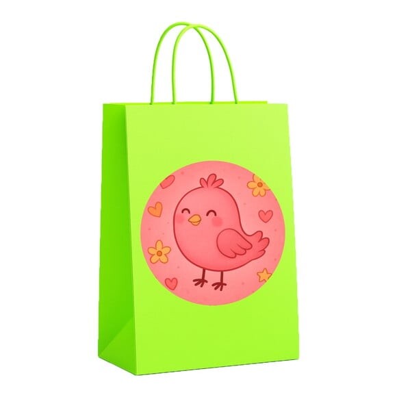 Sacola de Papel Personalizada Infantil Passarinho Rosa
