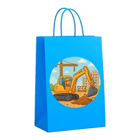 Sacola de Papel Personalizada Infantil Retroescavadeira