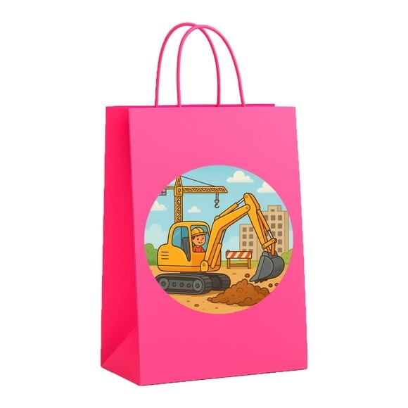 Sacola de Papel Personalizada Infantil Retroescavadeira
