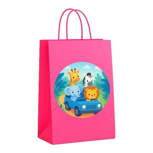 Sacola de Papel Personalizada Infantil Safari Azul