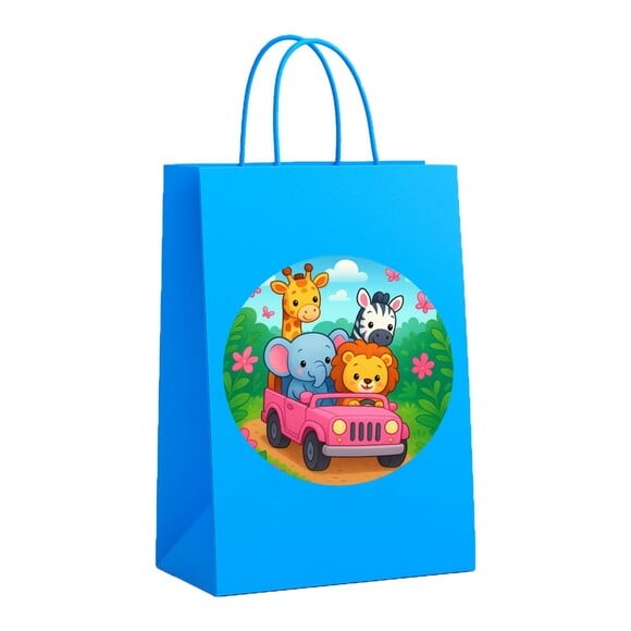 Sacola de Papel Personalizada Infantil Safari Rosa