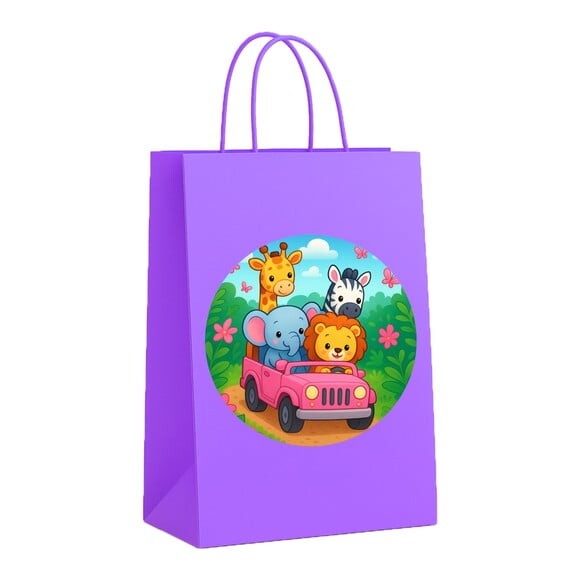 Sacola de Papel Personalizada Infantil Safari Rosa