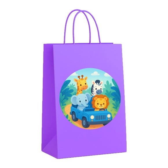 Sacola de Papel Personalizada Infantil Safari Azul