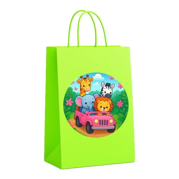 Sacola de Papel Personalizada Infantil Safari Rosa