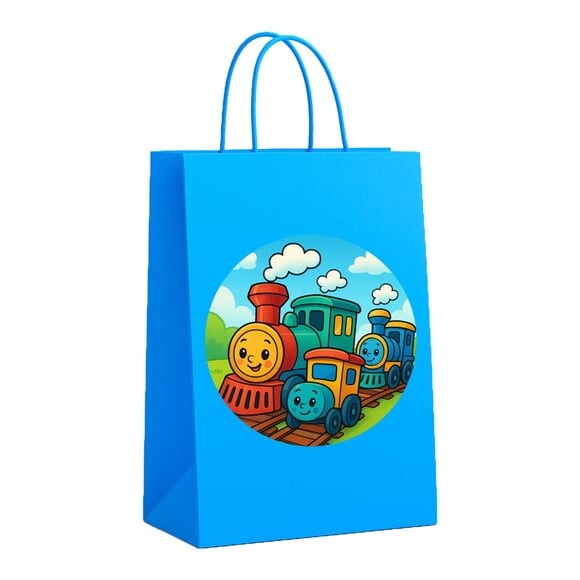 Sacola de Papel Personalizada Infantil Trens Antigos