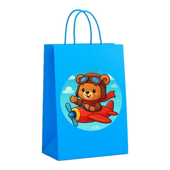 Sacola de Papel Personalizada Infantil Ursinho Aviador