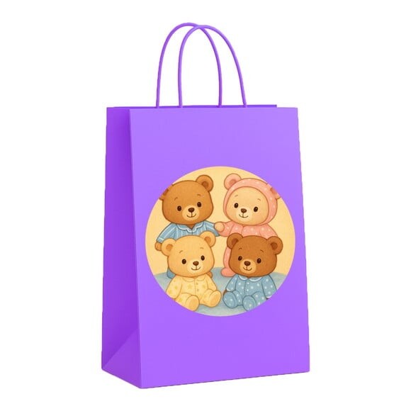 Sacola de Papel Personalizada Infantil Ursinhos de Pijama