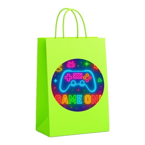 Sacola de Papel Personalizada Infantil Video Game Neon