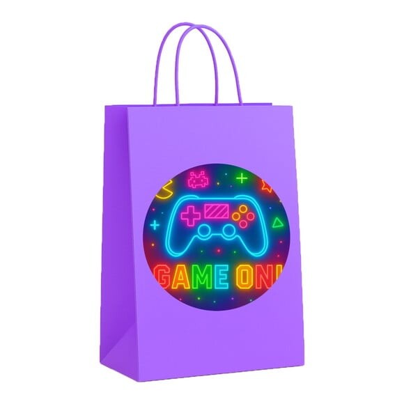 Sacola de Papel Personalizada Infantil Video Game Neon