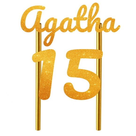 Topo de Bolo 15 Anos Glitter Nome Agatha