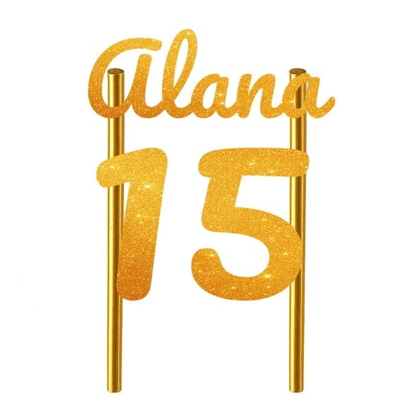 Topo de Bolo 15 Anos Glitter Nome Alana