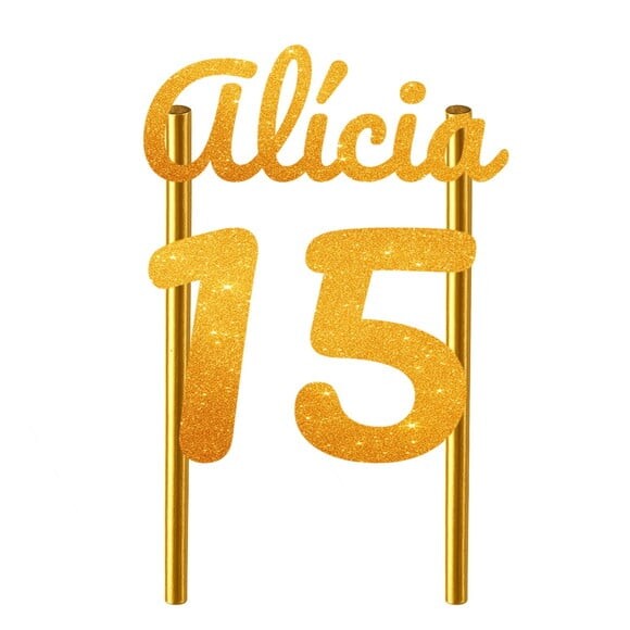 Topo de Bolo 15 Anos Glitter Nome Alícia