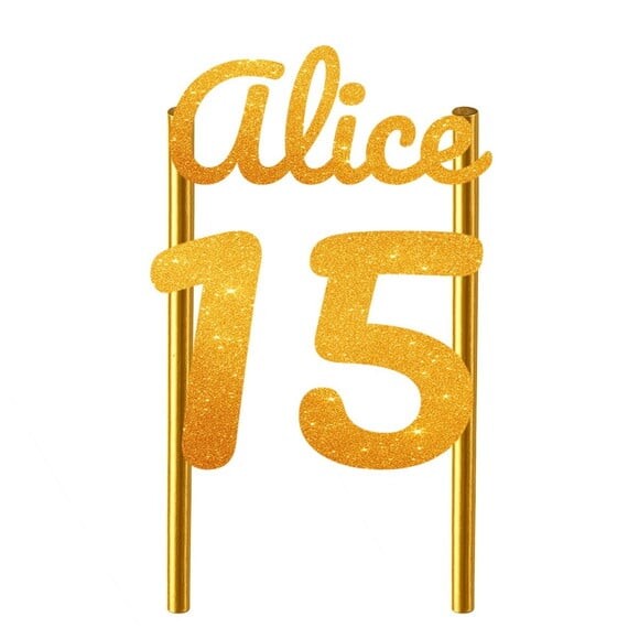 Topo de Bolo 15 Anos Glitter Nome Alice
