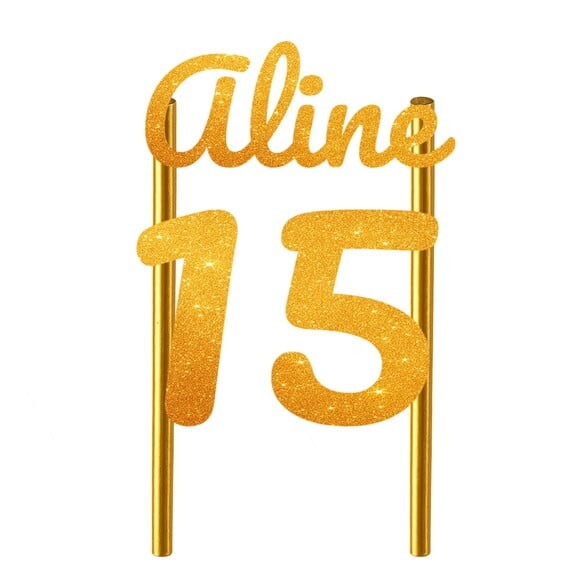 Topo de Bolo 15 Anos Glitter Nome Aline