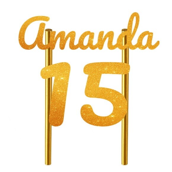 Topo de Bolo 15 Anos Glitter Nome Amanda