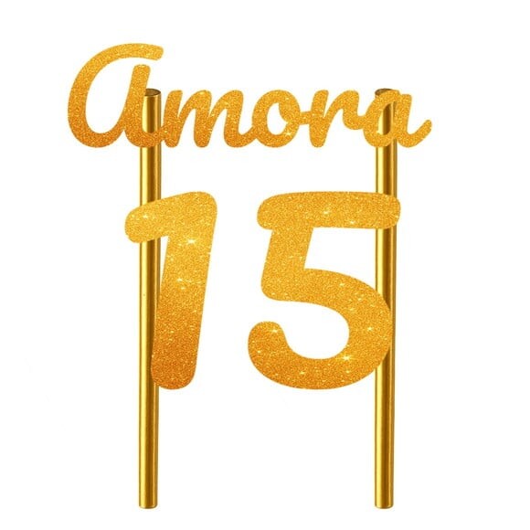 Topo de Bolo 15 Anos Glitter Nome Amora