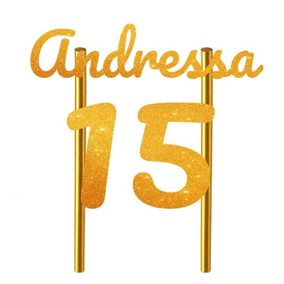 Topo de Bolo 15 Anos Glitter Nome Andressa