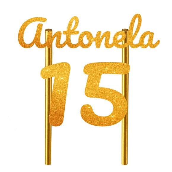 Topo de Bolo 15 Anos Glitter Nome Antonela