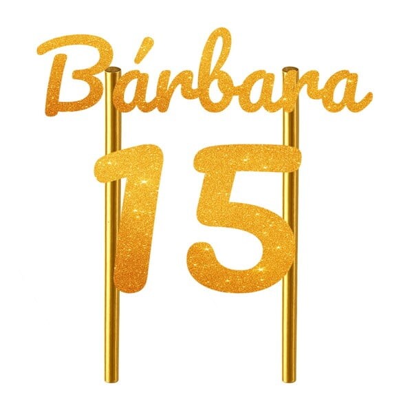 Topo de Bolo 15 Anos Glitter Nome Bárbara