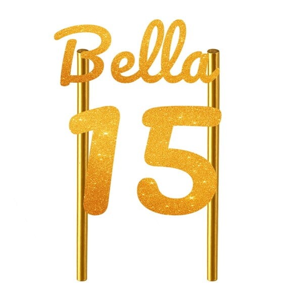 Topo de Bolo 15 Anos Glitter Nome Bella